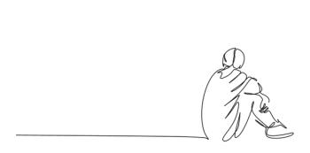continuous drawing of one woman sitting on the floor, close-up, psychology theme, t-shirt print | Image credit: © IRINA - © stock.adobe.com