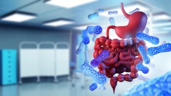 Probiotics for digestive system. Gastrointestinal tract. Probiotic cells near stomach. Gut microbiome. Digestive organs man. Probiotic molecules. Clinic blurred. Medicine gastroenterology. 3d image | Image credit: © Grispb - © stock.adobe.com