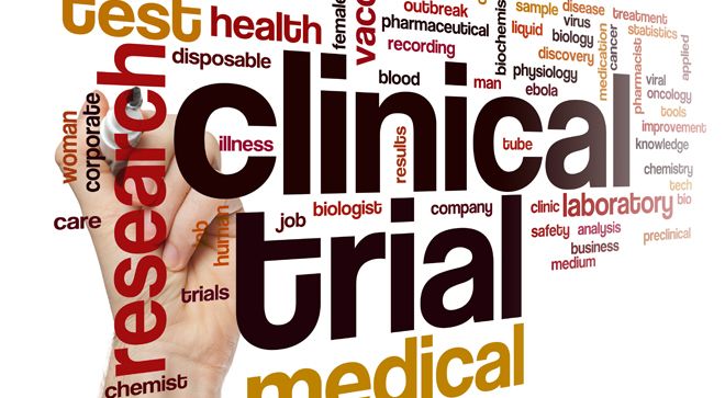 Word cloud with the words "clinical trial" prominent