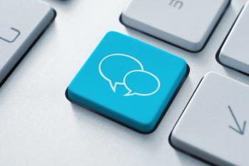 computer button with speech bubbles