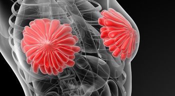 Image X-ray of the body, with red indicating the breasts.
