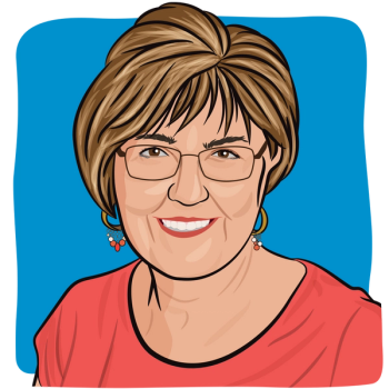 A cartoon drawing of ovarian cancer survivor and blogger, Debra Greif