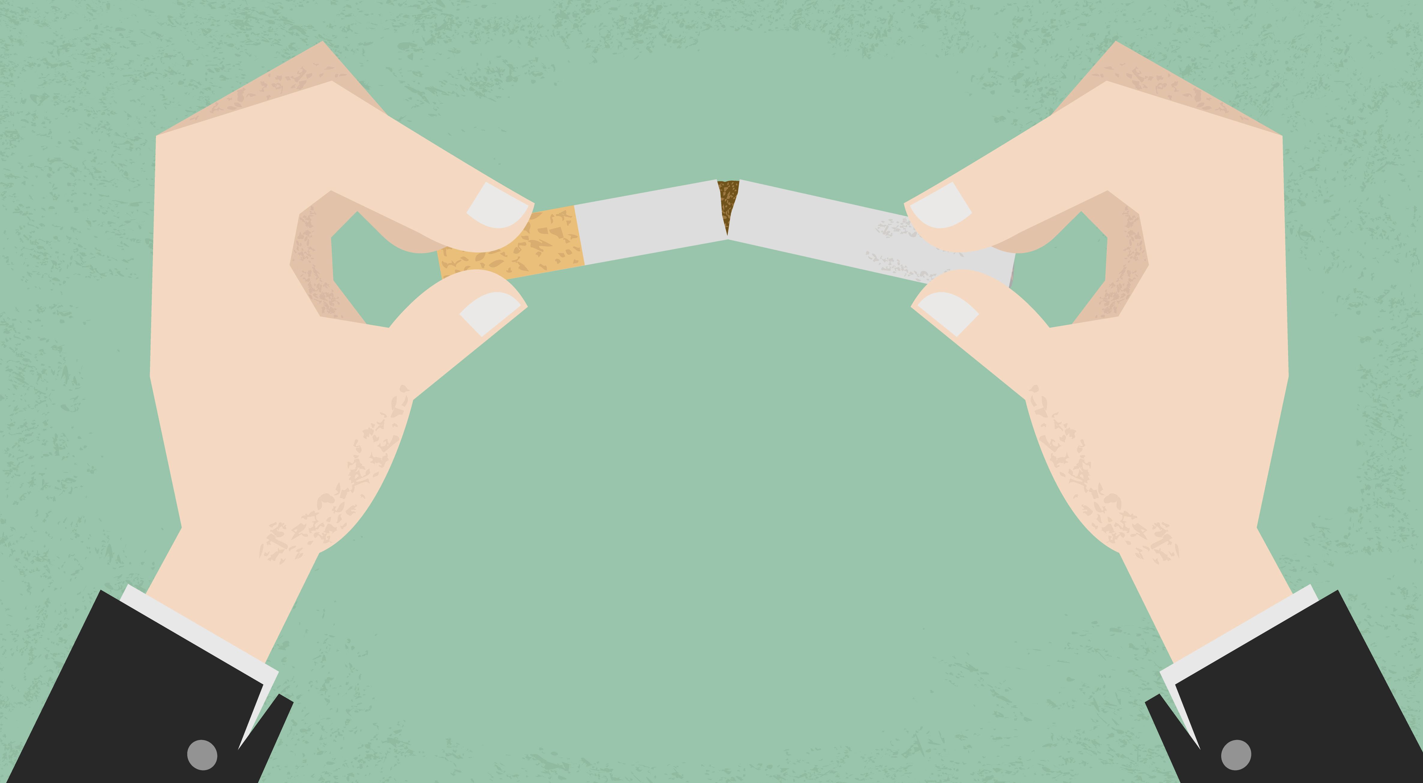 cartoon hands breaking a cigarette