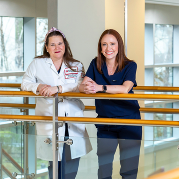 From left: SUSAN RUX, PH.D., D.N.P., RN, FACHE, NEA-BC, OCN, and CAITLIN FANNING, M.S.N., RN, OCN   PHOTOS BY KRISTA PATTON