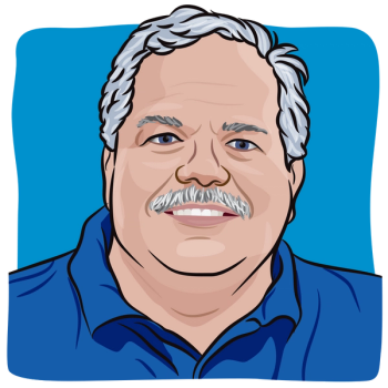 cartoon drawing of colorectal cancer survivor and blogger, Joe Bullock