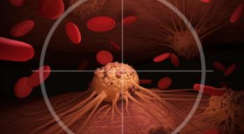 Illustration of cross hairs on cancer in the blood. 