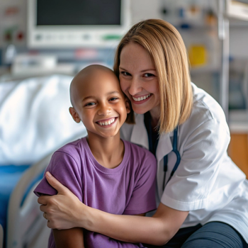 Woman with young cancer patient.