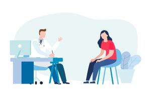 Medicine concept with a doctor and patient in hospital medical office. Consultation and diagnosis. Vector illustration flat style | Image credit: ©  phanuchat - ©  stock.adobe.com 