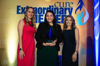 From left: Kristie Kahl, Abbey Kaler (the winner of the 2023 Extraordinary Healer award) and Olympic gymnast Shannon Miller. The women are standing against an Extraordinary Healer backdrop at the event. 