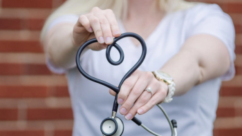 Image of stethoscope in shape of heart. 