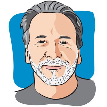 Illustration of man with grey hair. 
