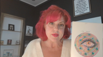 Lung cancer survivor, Michelle Gauer, showing one of her cards 