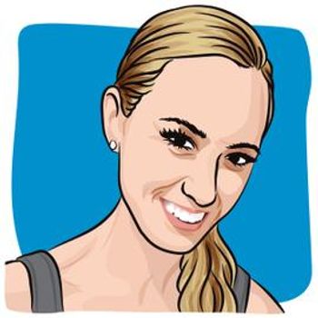 Illustration of a woman with long blonde hair in a pony tail.
