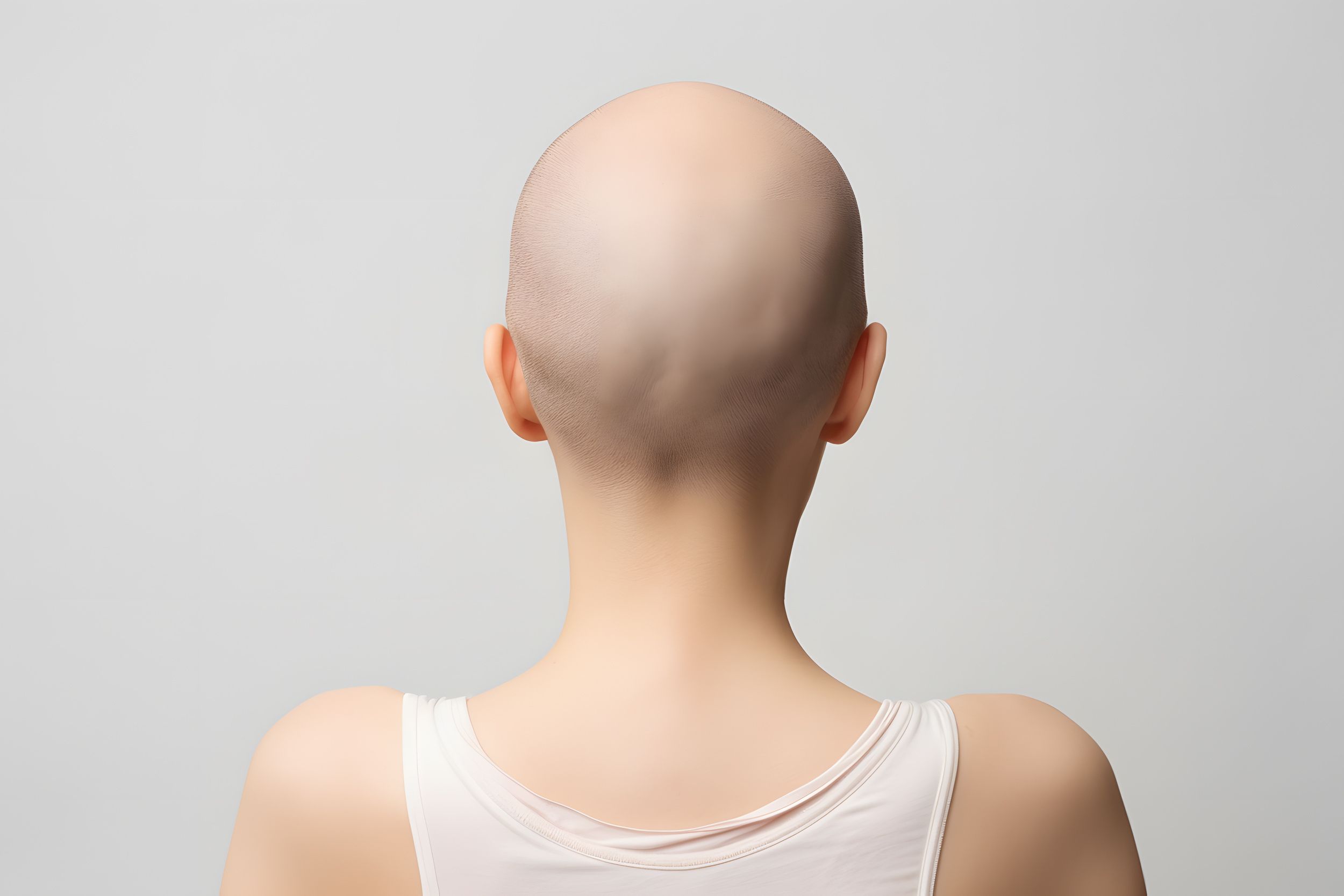 Back of head of bald woman with medical condition causing hair loss like Alopecia or chemotherapy | Image credit: © - Firn - © stock.adobe.com