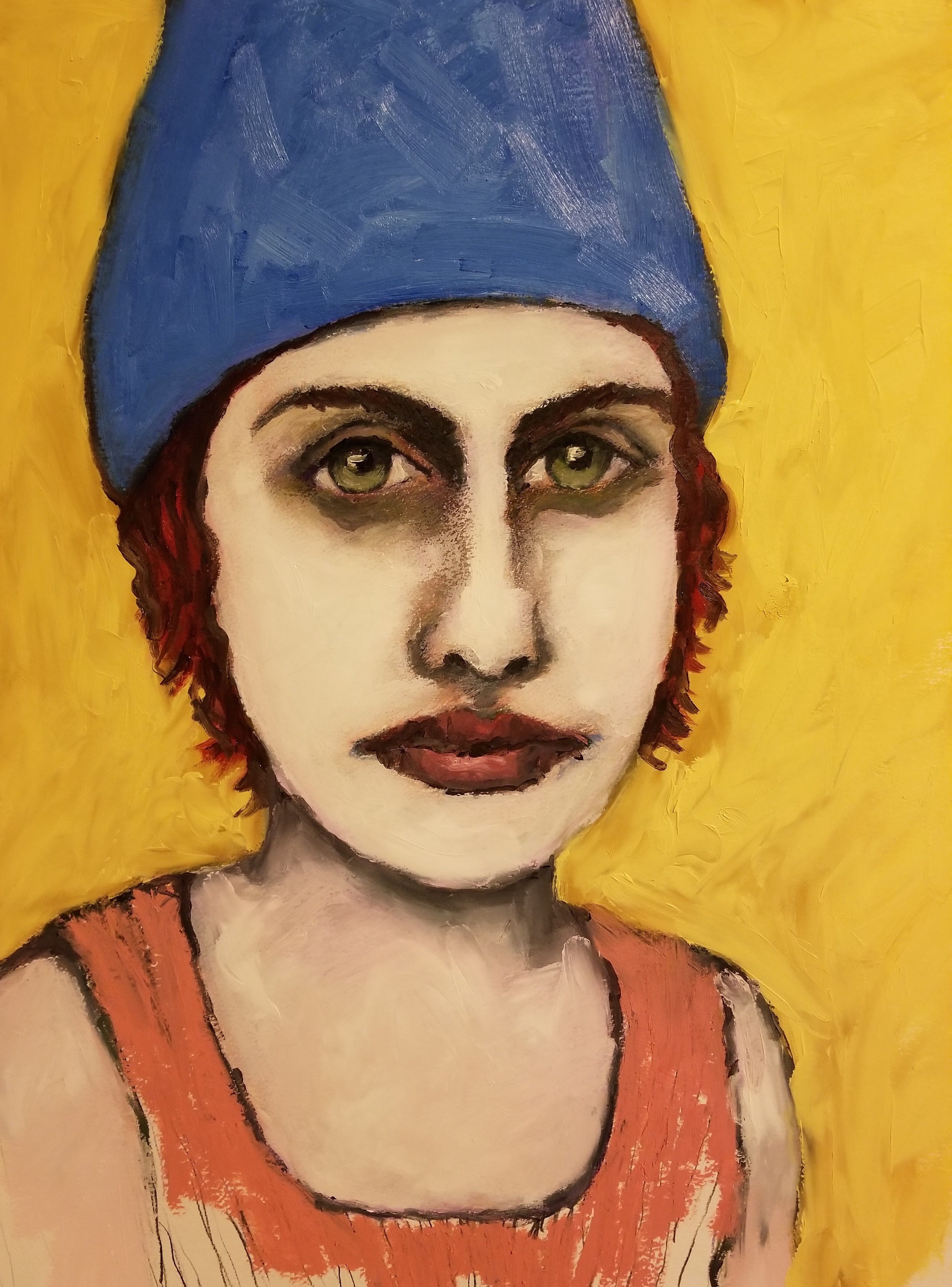 Serious Blue Cone Hat Girl