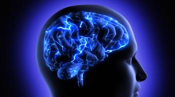 Illustration of a person's brain in blue. 