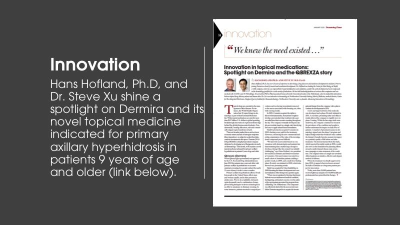 Innovation column article from Dermatology Times January issue