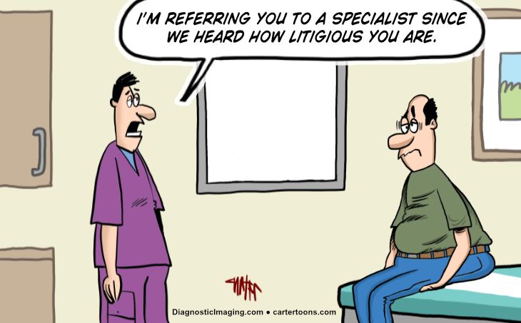 Comic, avoiding litigious patient
