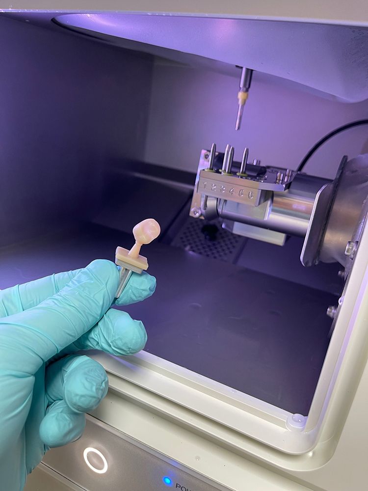 A crown immediately after milling is completed.