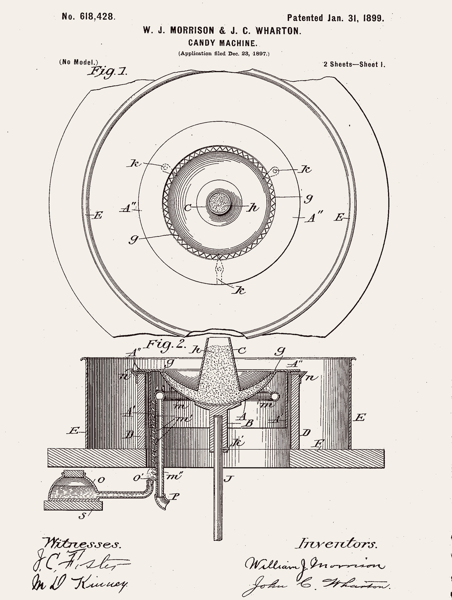 Patent for the original cotton candy machine