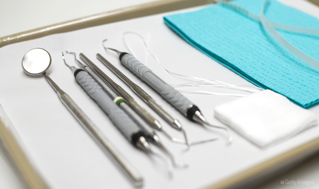 Dental instruments on a tray