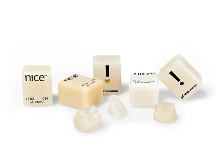 Straumann® n!ce® blocks offer fast processing times, and desirable physical properties for chairside restorations.