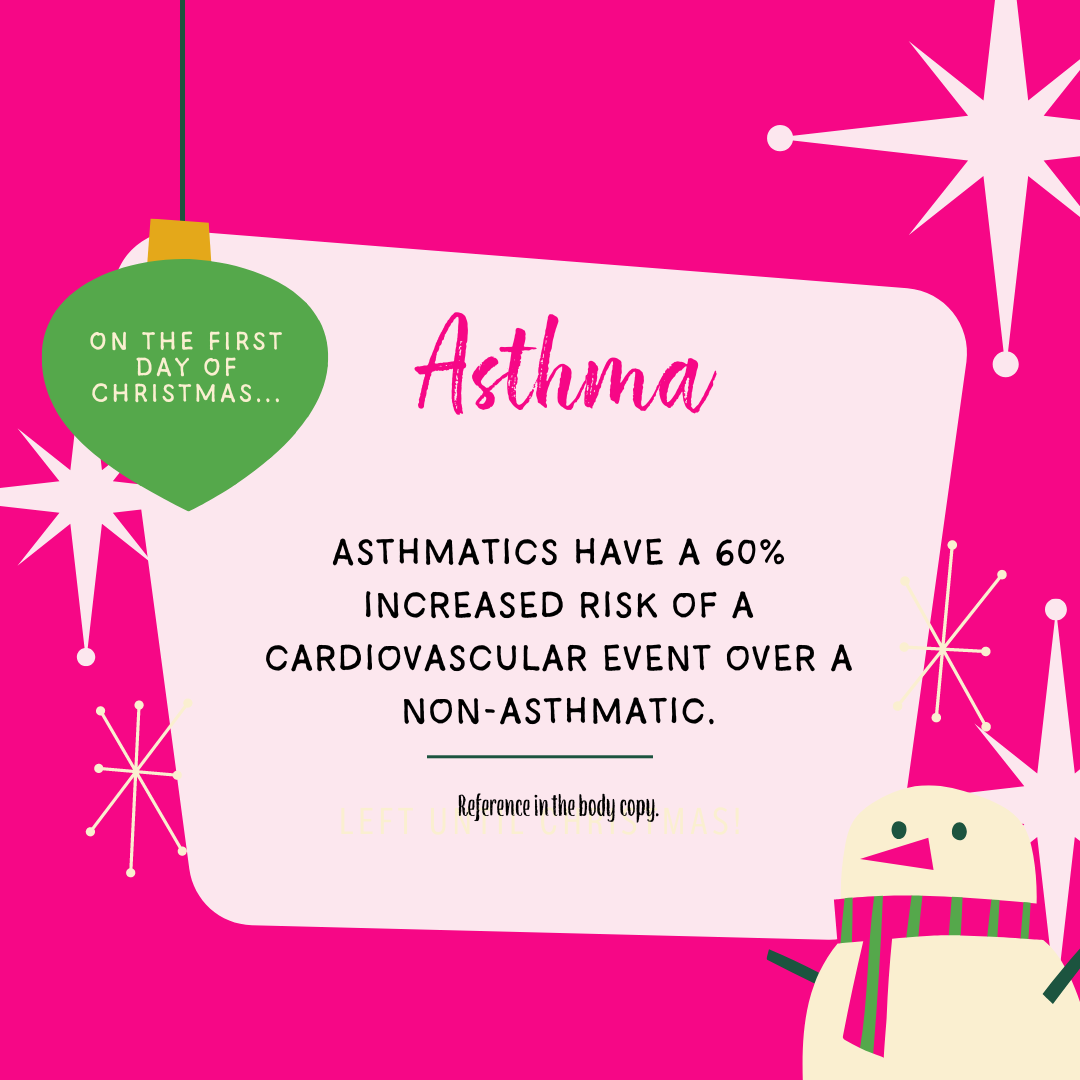 Asthma: Asthmatics have a 60% increased risk of a cardiovascular event over a non-asthmatic.
