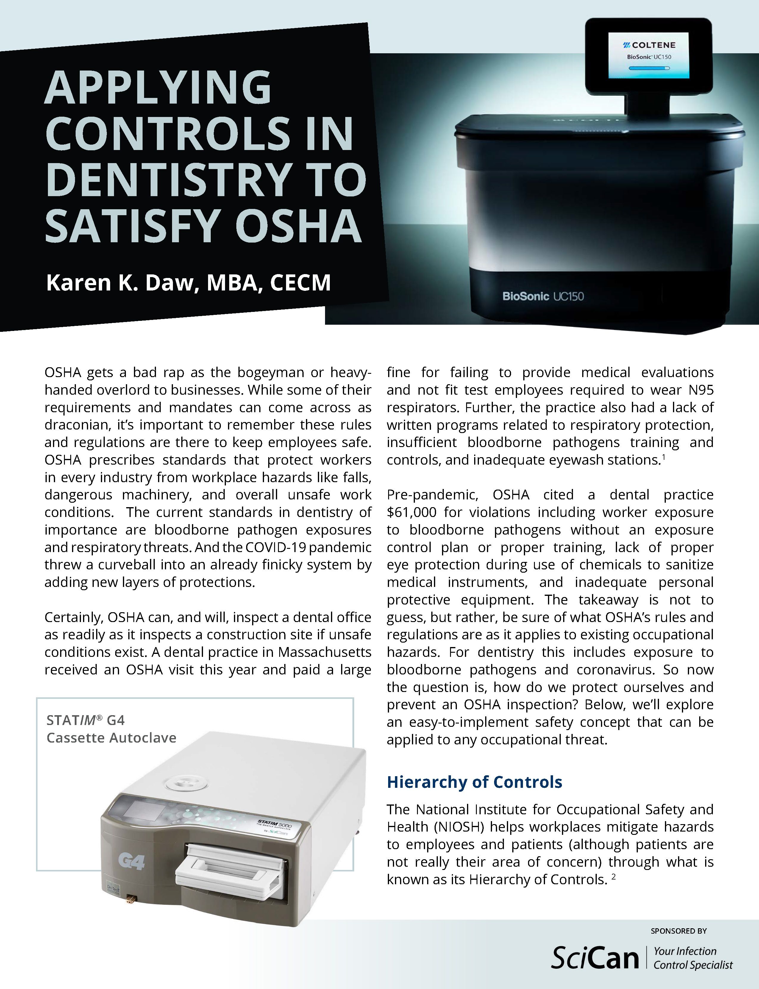 Applying Controls In Dentistry to Satisfy OSHA