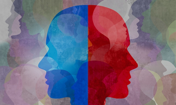 two faces red and blue