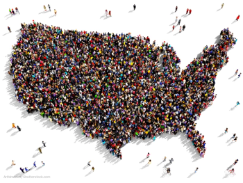 Crowd in the shape of America