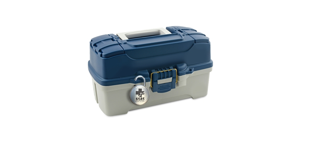 statDispense lock on tackle-box emergency medication kit