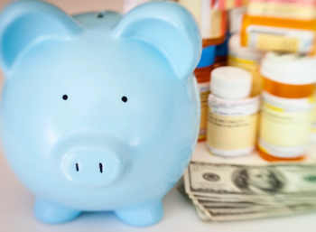 piggy bank money and pill bottles