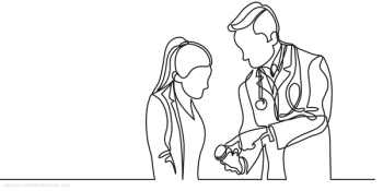 Patient with doctor being shown pills