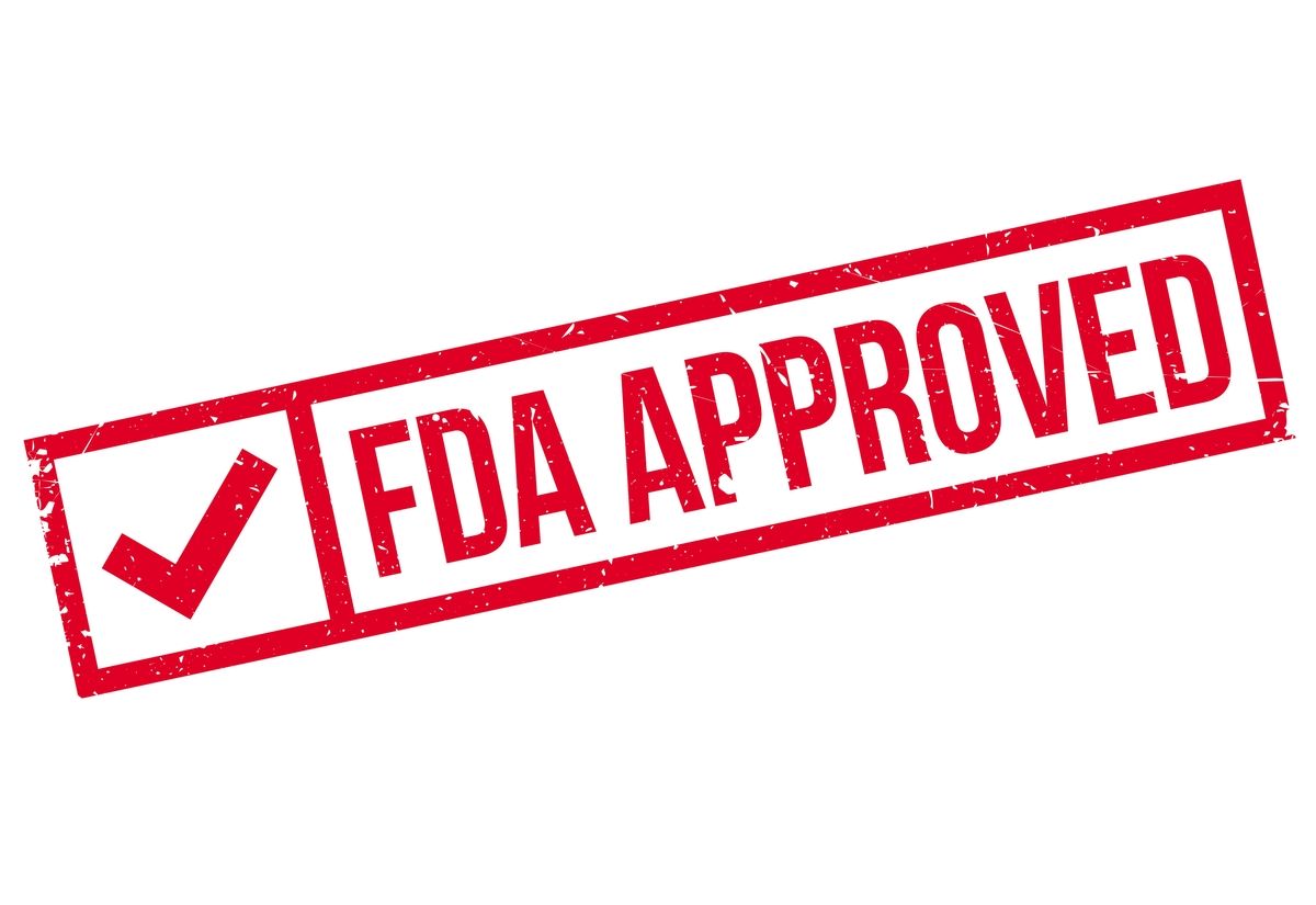 Red FDA approved stamp on a white background