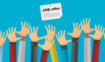 Cartoon hands reaching for a job offer