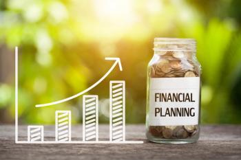chart with financial planning and glass jar of money