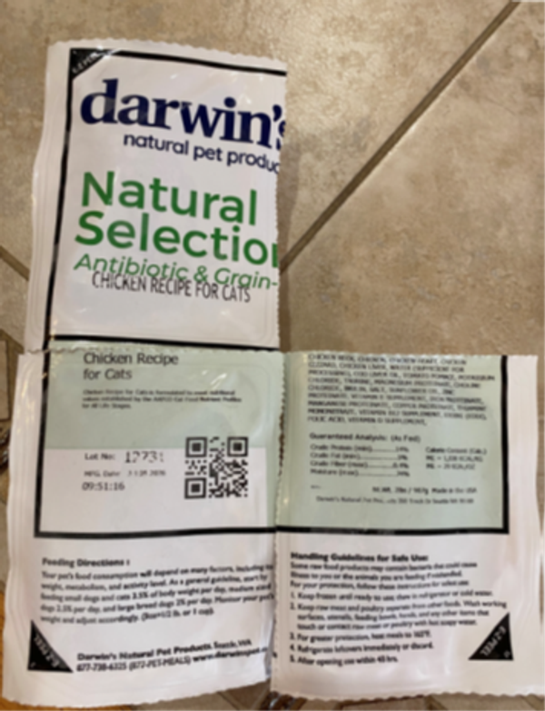 FDA finds Salmonella in 2 lots of Darwin’s raw cat food after cat is hospitalized