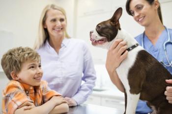 veterinarian talking to client