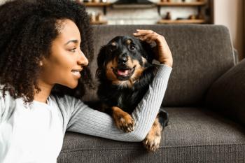 Woman and pet dog