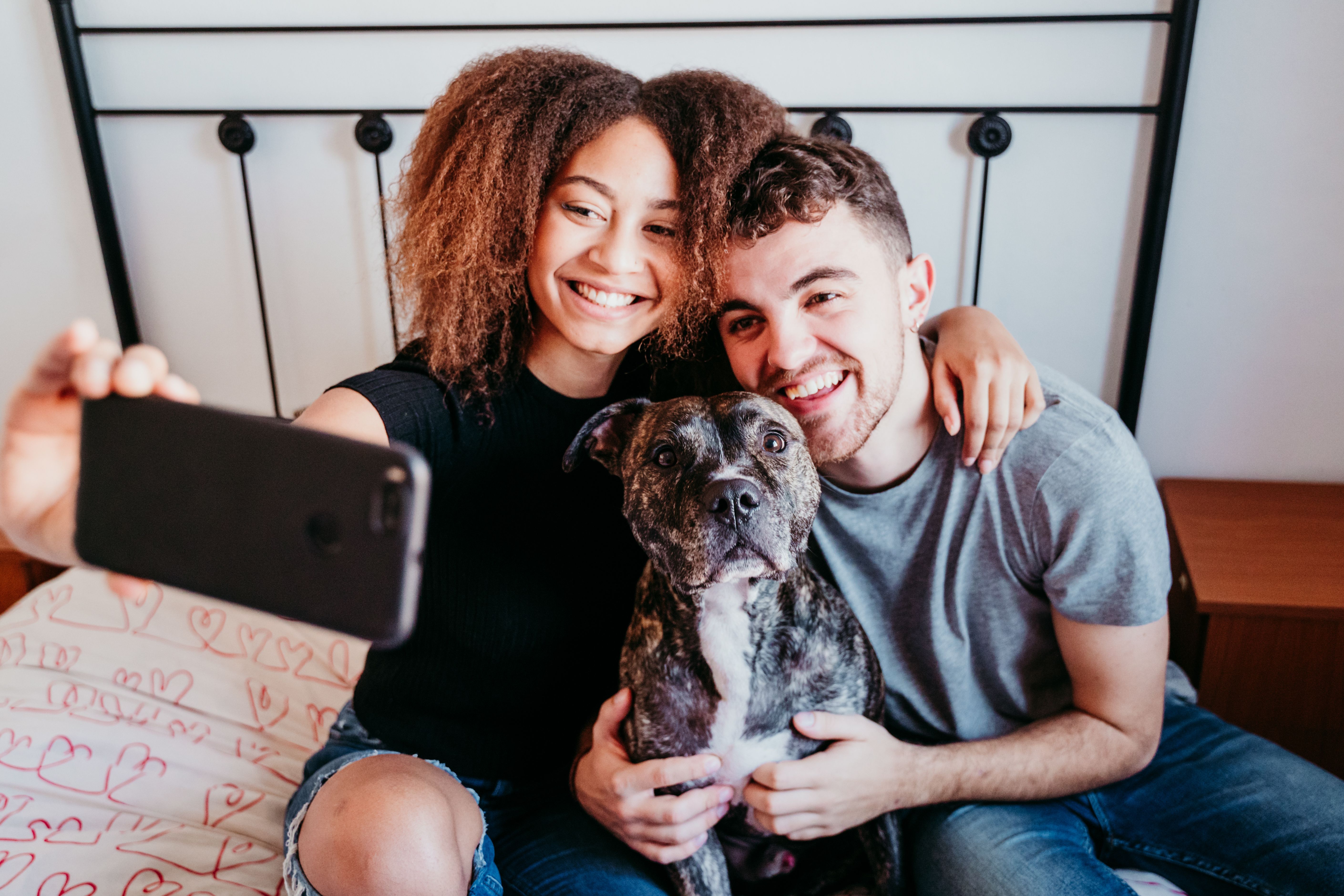 young couple with dog