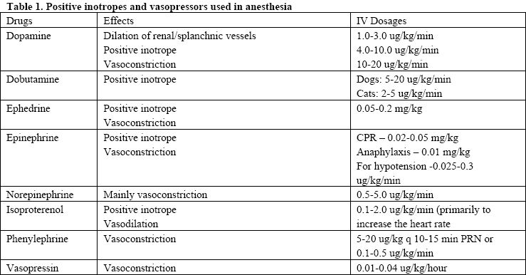 Using inotropes and vasopressors in anesthesia (Proceedings)