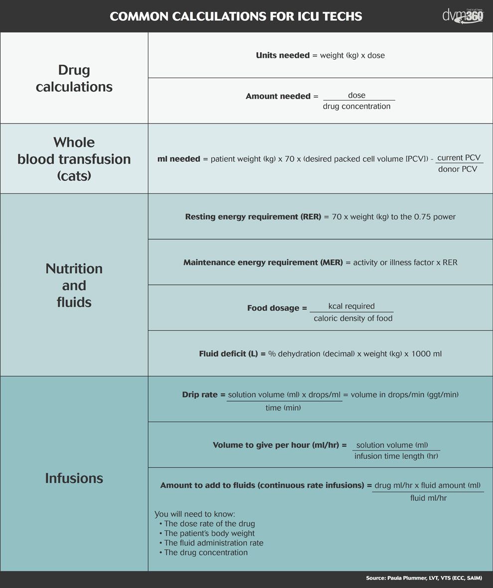 Common calculations for veterinary ICU techs