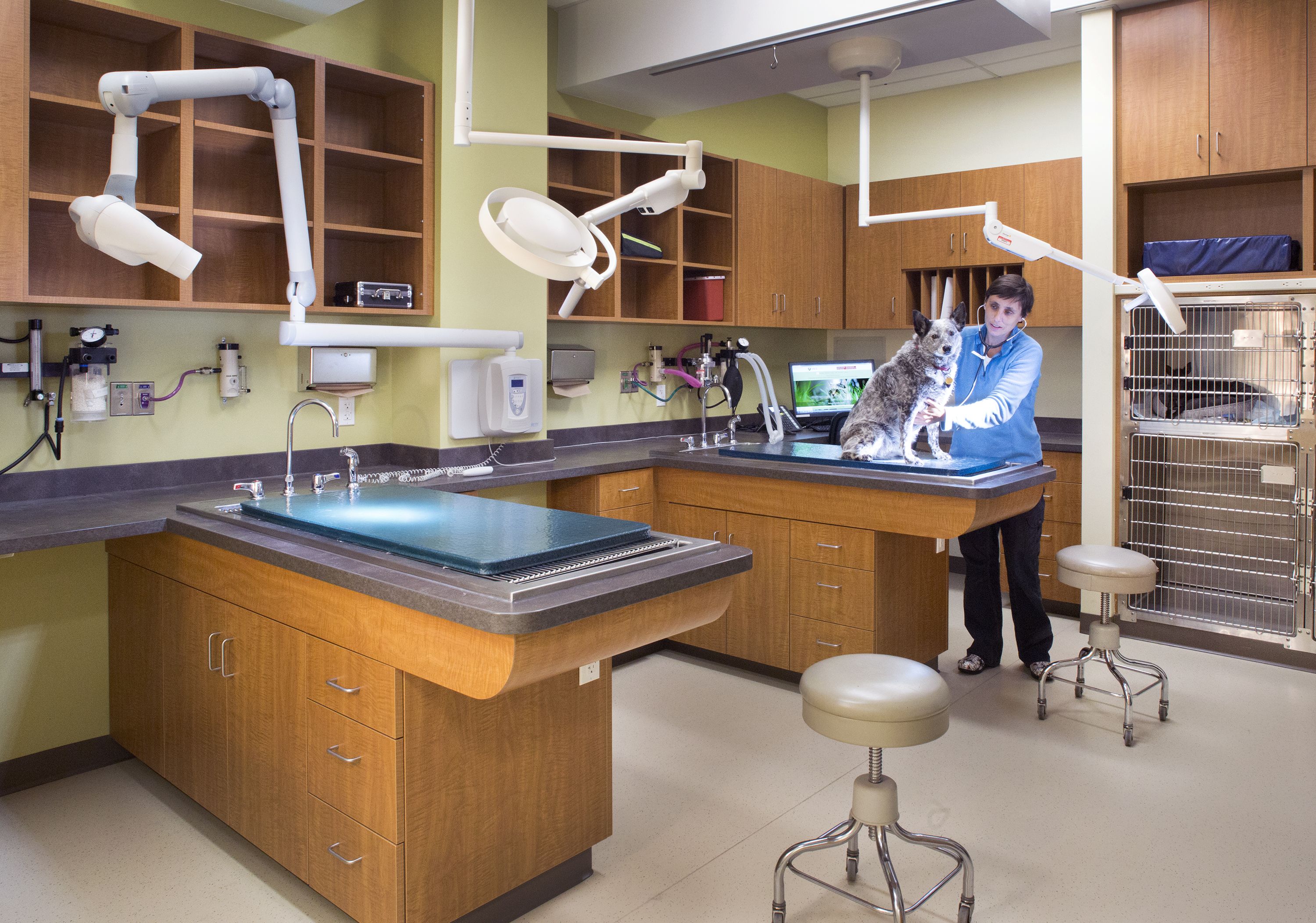overhead cubbies and treatment table