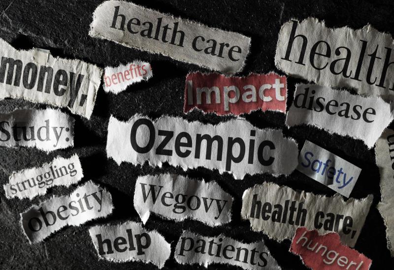 Stock image with buzz words related to weight loss, Ozempic, and obesity. | Credit: Adobe Stock