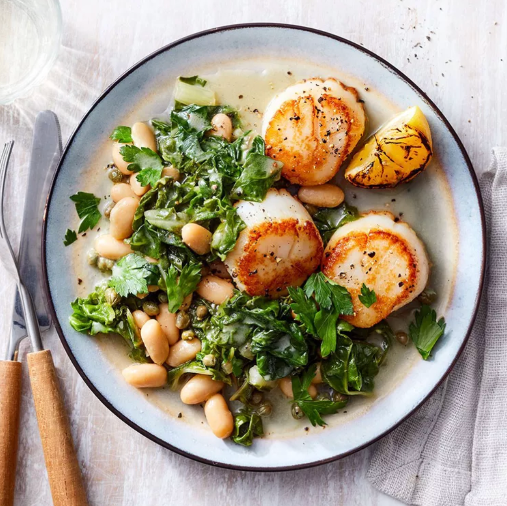 Post-Halloween Reset: Protein-Packed Seared Scallops With Greens and Beans