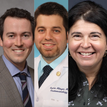 (Left to right) Byron Vaughn, MD, MS; Osama Altayar, MD; Colleen Kelly, MD | Credit: Fairview Health; Washington University; Brigham and Women’s Hospital
