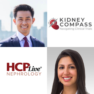 Kidney Compass default thumbnail with podcast logo and headshots of hosts Brendon Neuen and Shikha Wadhwani.  