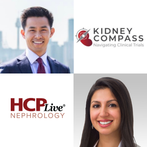 Kidney Compass default thumbnail with podcast logo and headshots of hosts Brendon Neuen and Shikha Wadhwani.
