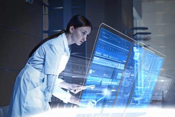Doctor interacting with a digital health tool. 