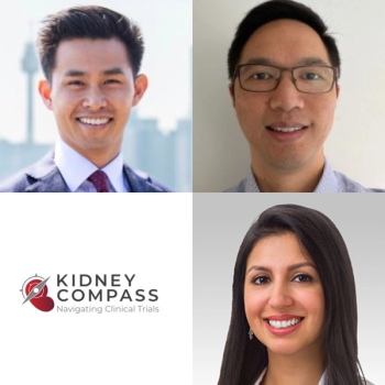 Kidney Compass default thumbnail with podcast logo and headshots of hosts Brendon Neuen and Shikha Wadhwani.